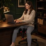 Donna usa KEGELFIT mentre lavora al laptop in ufficio domestico